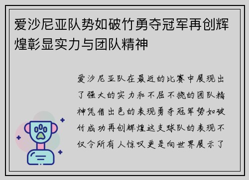 爱沙尼亚队势如破竹勇夺冠军再创辉煌彰显实力与团队精神
